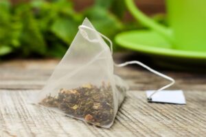 Close-up of peppermint tea bag